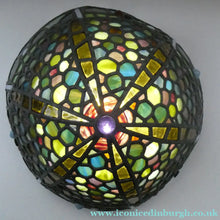 Load image into Gallery viewer, Stunning Large VICTORIAN / EDWARDIAN Antique Stained Glass Pendant Dome Shape Shade with Bronze Chains
