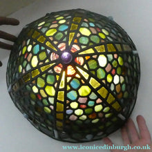 Load image into Gallery viewer, Stunning Large VICTORIAN / EDWARDIAN Antique Stained Glass Pendant Dome Shape Shade with Bronze Chains
