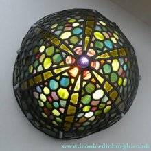 Load image into Gallery viewer, Stunning Large VICTORIAN / EDWARDIAN Antique Stained Glass Pendant Dome Shape Shade with Bronze Chains
