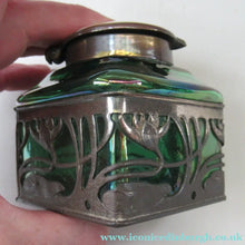 Load image into Gallery viewer, Antique 1900s Loetz Carl Stolzle Glass Inkwell Art Nouveau Waterlilies

