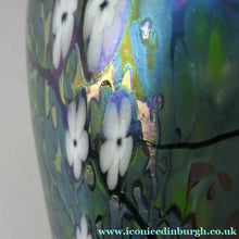Load image into Gallery viewer, Tiffany Style Okra Glass Vase. Signed - Blue Glass with Cherry Blossom 
