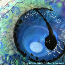 Load image into Gallery viewer, Tiffany Style Okra Glass Vase. Signed - Blue Glass with Cherry Blossom 
