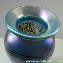 Load image into Gallery viewer, Tiffany Style Okra Glass Vase. Signed - Blue Glass with Cherry Blossom 
