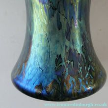 Load image into Gallery viewer, Tiffany Style Okra Glass Vase. Signed - Blue Glass with Cherry Blossom 
