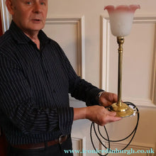 Load image into Gallery viewer, Stylish 1920s / 1930s Decorative Brass Table Lamp with Glass Shade. Re-wired
