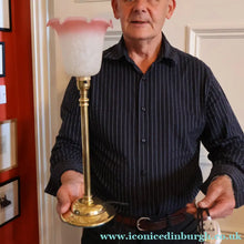 Load image into Gallery viewer, Stylish 1920s / 1930s Decorative Brass Table Lamp with Glass Shade. Re-wired
