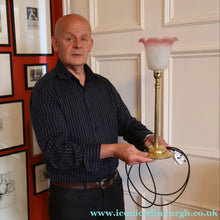 Load image into Gallery viewer, Stylish 1920s / 1930s Decorative Brass Table Lamp with Glass Shade. Re-wired
