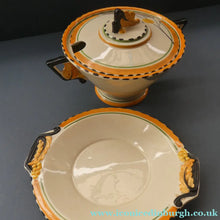 Load image into Gallery viewer, Stylish 1930s Art Deco Lidded Serving Bowl &amp; Plate BURLEIGH WARE. Rare Handpainted DAWN Pattern
