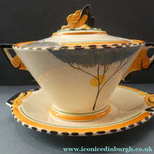 Load image into Gallery viewer, Stylish 1930s Art Deco Lidded Serving Bowl &amp; Plate BURLEIGH WARE. Rare Handpainted DAWN Pattern
