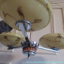 Load image into Gallery viewer, Vintage 1930s Art Deco Pendant Light Fitting. Chrome, Bakelite and Three Glass Shades
