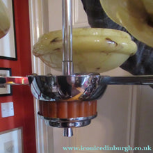 Load image into Gallery viewer, Vintage 1930s Art Deco Pendant Light Fitting. Chrome, Bakelite and Three Glass Shades
