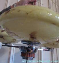 Load image into Gallery viewer, Vintage 1930s Art Deco Pendant Light Fitting. Chrome, Bakelite and Three Glass Shades

