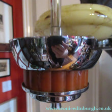 Load image into Gallery viewer, Vintage 1930s Art Deco Pendant Light Fitting. Chrome, Bakelite and Three Glass Shades
