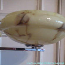 Load image into Gallery viewer, Vintage 1930s Art Deco Pendant Light Fitting. Chrome, Bakelite and Three Glass Shades
