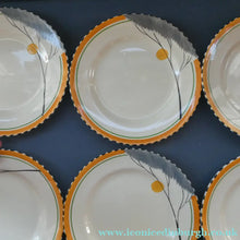Load image into Gallery viewer, 1930s Art Deco Set of Six Side Plates BURLEIGH WARE. Rare Handpainted DAWN Pattern . 8 inches diameter
