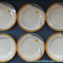Load image into Gallery viewer, 1930s Art Deco Set of Six Side Plates BURLEIGH WARE. Rare Handpainted DAWN Pattern . 8 inches diameter
