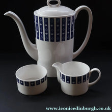 Load image into Gallery viewer, Stylish 1960s SUSIE COOPER for WEDGWOOD. Complete Bone China Coffee Set. Rare MERCURY Pattern. All Perfect
