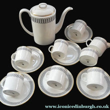 Load image into Gallery viewer, Stylish 1970s SUSIE COOPER for WEDGWOOD. Complete Bone China Coffee Set. COLOSSEUM Pattern
