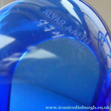 Load image into Gallery viewer, 1994 FINNISH Shallow Blue Glass SAVOY Vase. Iconic Mid Century Design by Alvar Aalto for Iittala, Finland. With acid etched signature (B)
