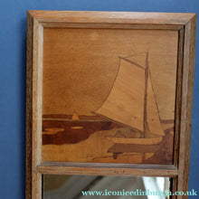 Load image into Gallery viewer, Stylish Antique Mirror with Marquetry Panel Above.  Quality British-Made ROWLEY Productions

