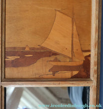 Load image into Gallery viewer, Stylish Antique Mirror with Marquetry Panel Above.  Quality British-Made ROWLEY Productions

