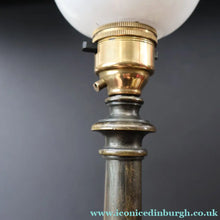 Load image into Gallery viewer, Stylish Early 20th Century Bronze Table Lamp with White Glass Shade with Frilled Edge. REWIRED


