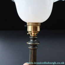 Load image into Gallery viewer, Stylish Early 20th Century Bronze Table Lamp with White Glass Shade with Frilled Edge. REWIRED

