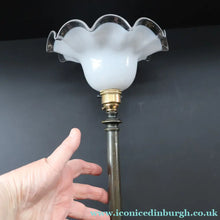 Load image into Gallery viewer, Stylish Early 20th Century Bronze Table Lamp with White Glass Shade with Frilled Edge. REWIRED

