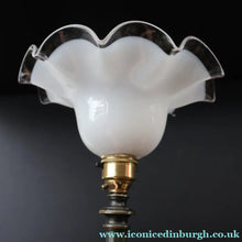 Load image into Gallery viewer, Stylish Early 20th Century Bronze Table Lamp with White Glass Shade with Frilled Edge. REWIRED


