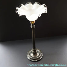 Load image into Gallery viewer, Stylish Early 20th Century Bronze Table Lamp with White Glass Shade with Frilled Edge. REWIRED

