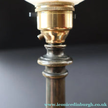 Load image into Gallery viewer, Stylish Early 20th Century Bronze Table Lamp with White Glass Shade with Frilled Edge. REWIRED

