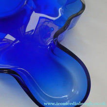 Load image into Gallery viewer, FINNISH 1994 Shallow Blue Glass SAVOY Vase. Iconic Mid Century Design by Alvar Aalto for Iittala, Finland. With acid etched signature 

