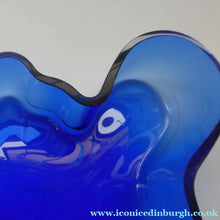 Load image into Gallery viewer, FINNISH 1994 Shallow Blue Glass SAVOY Vase. Iconic Mid Century Design by Alvar Aalto for Iittala, Finland. With acid etched signature 
