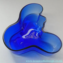 Load image into Gallery viewer, FINNISH 1994 Shallow Blue Glass SAVOY Vase. Iconic Mid Century Design by Alvar Aalto for Iittala, Finland. With acid etched signature 
