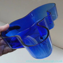 Load image into Gallery viewer, FINNISH 1994 Shallow Blue Glass SAVOY Vase. Iconic Mid Century Design by Alvar Aalto for Iittala, Finland. With acid etched signature 
