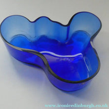 Load image into Gallery viewer, FINNISH 1994 Shallow Blue Glass SAVOY Vase. Iconic Mid Century Design by Alvar Aalto for Iittala, Finland. With acid etched signature 
