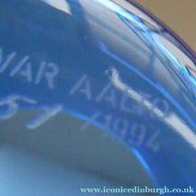 Load image into Gallery viewer, FINNISH 1994 Shallow Blue Glass SAVOY Vase. Iconic Mid Century Design by Alvar Aalto for Iittala, Finland. With acid etched signature 
