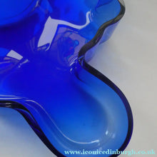 Load image into Gallery viewer, FINNISH 1994 Shallow Blue Glass SAVOY Vase. Iconic Mid Century Design by Alvar Aalto for Iittala, Finland. With acid etched signature 
