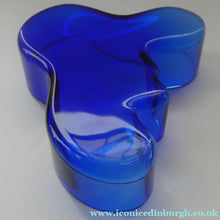 Load image into Gallery viewer, FINNISH 1994 Shallow Blue Glass SAVOY Vase. Iconic Mid Century Design by Alvar Aalto for Iittala, Finland. With acid etched signature 
