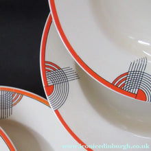 Load image into Gallery viewer, Art Deco 1930s Royal Doulton Orange Red Tango Pattern Soup Bowls or Dishes
