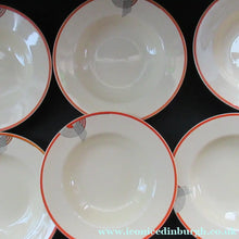 Load image into Gallery viewer, Art Deco 1930s Royal Doulton Orange Red Tango Pattern Soup Bowls or Dishes
