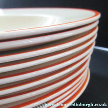 Load image into Gallery viewer, Art Deco 1930s Royal Doulton Orange Red Tango Pattern Soup Bowls or Dishes
