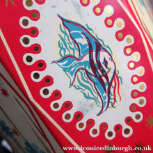 Load image into Gallery viewer, Vintage 1950s Sweets Tin. Abstract Atomic Designs. Snowflake and Aquarium
