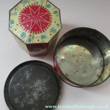 Load image into Gallery viewer, Vintage 1950s Sweets Tin. Abstract Atomic Designs. Snowflake and Aquarium
