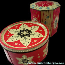 Load image into Gallery viewer, Vintage 1950s Sweets Tin. Abstract Atomic Designs. Snowflake and Aquarium
