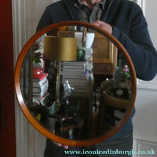 Load image into Gallery viewer, 1960s TEAK Round Wall Mirror. Quality British-Made ROWLEY Productions Design
