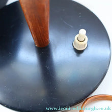 Load image into Gallery viewer, Stylish Vintage Scandinavian Style Turned Teak &amp; Brass Table Lamp with Button On / Off Switch on the base
