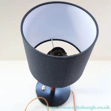 Load image into Gallery viewer, Stylish Vintage Scandinavian Style Turned Teak &amp; Brass Table Lamp with Button On / Off Switch on the base
