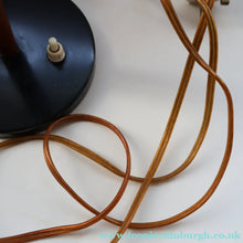 Load image into Gallery viewer, Stylish Vintage Scandinavian Style Turned Teak &amp; Brass Table Lamp with Button On / Off Switch on the base
