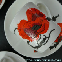 Load image into Gallery viewer, Susie Cooper Six Trios: Cups, Saucers and Sides Plates Cornpoppy Wedgwood
